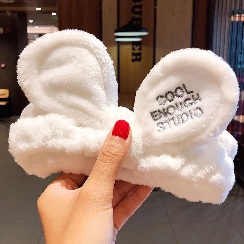 🎀 Soft Coral Fleece Bow Headband – Animal Ears & Turban Style 🎀