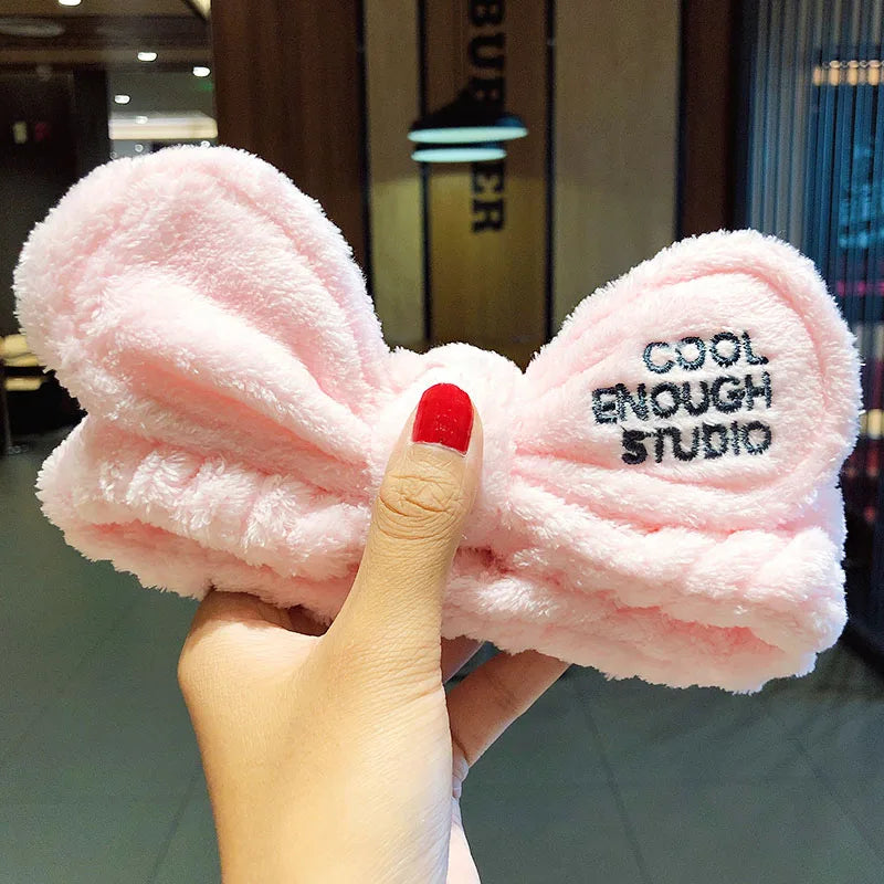 🎀 Soft Coral Fleece Bow Headband – Animal Ears & Turban Style 🎀