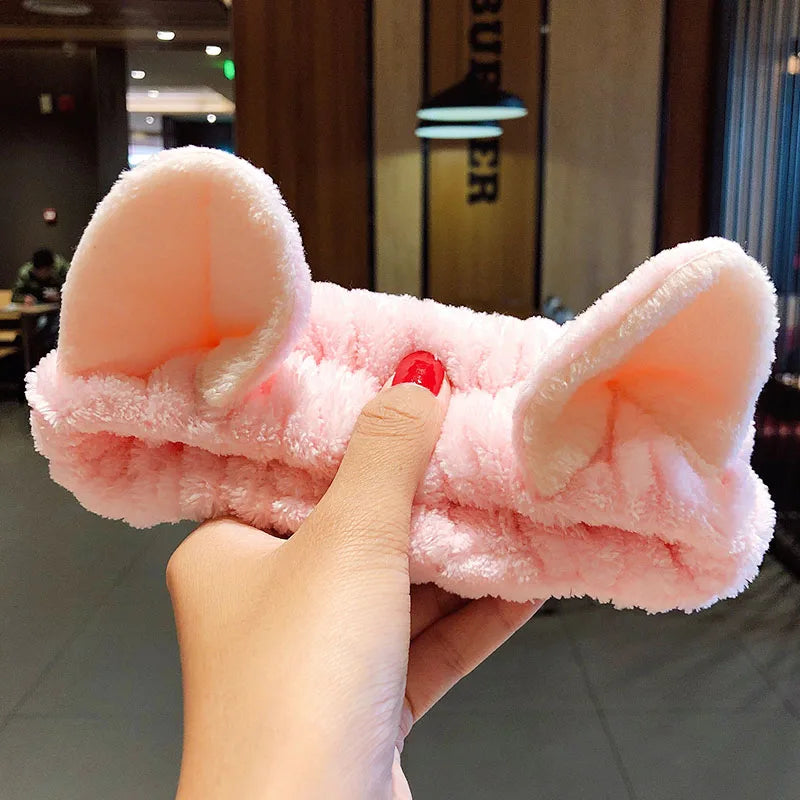 🎀 Soft Coral Fleece Bow Headband – Animal Ears & Turban Style 🎀