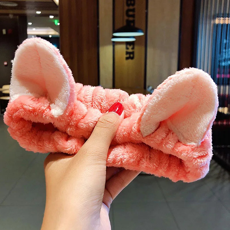 🎀 Soft Coral Fleece Bow Headband – Animal Ears & Turban Style 🎀