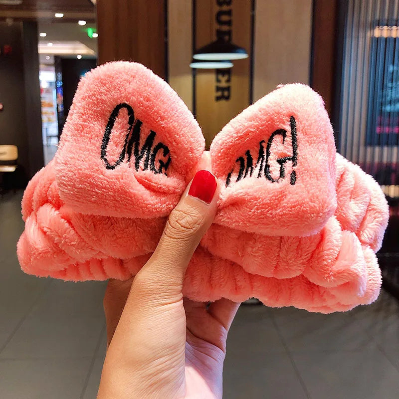 🎀 Soft Coral Fleece Bow Headband – Animal Ears & Turban Style 🎀