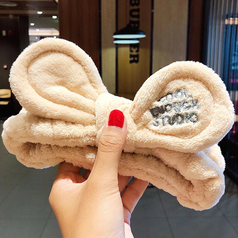 🎀 Soft Coral Fleece Bow Headband – Animal Ears & Turban Style 🎀