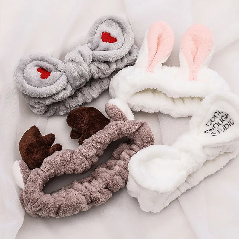 🎀 Soft Coral Fleece Bow Headband – Animal Ears & Turban Style 🎀
