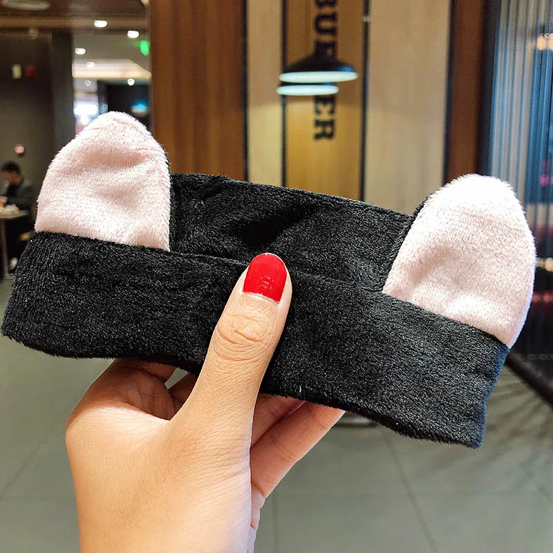 🎀 Soft Coral Fleece Bow Headband – Animal Ears & Turban Style 🎀