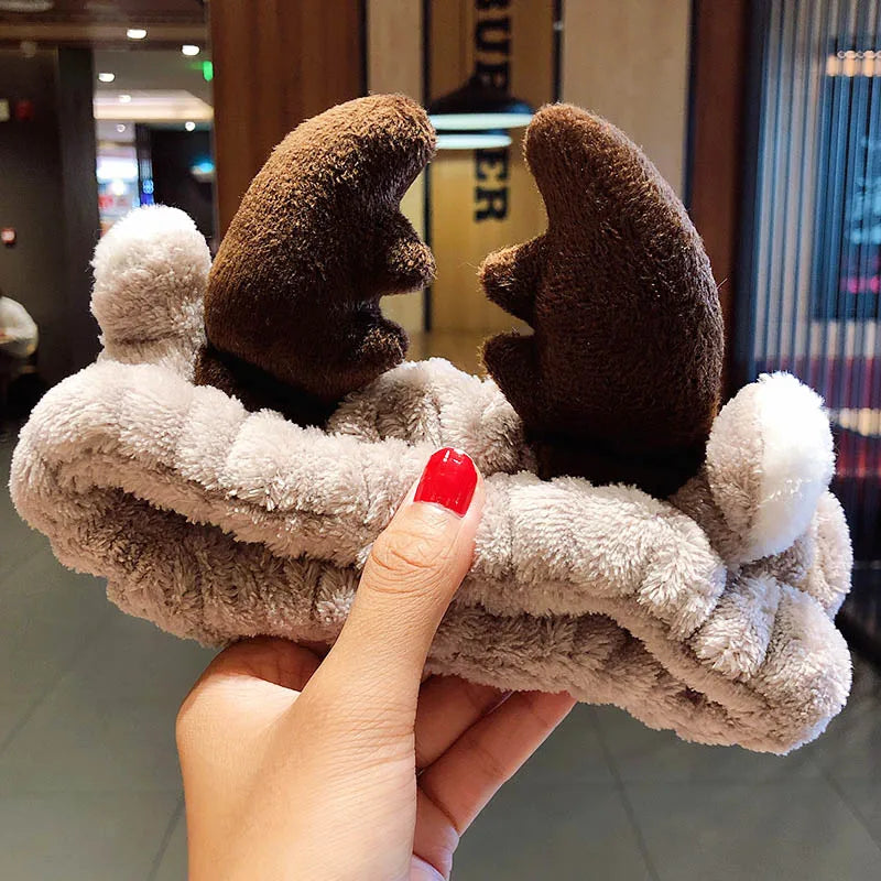 🎀 Soft Coral Fleece Bow Headband – Animal Ears & Turban Style 🎀