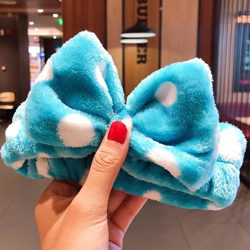 🎀 Soft Coral Fleece Bow Headband – Animal Ears & Turban Style 🎀