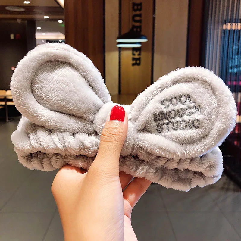 🎀 Soft Coral Fleece Bow Headband – Animal Ears & Turban Style 🎀