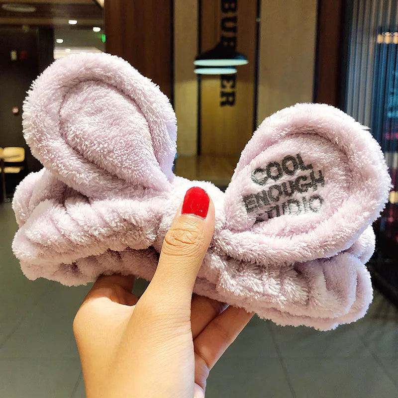 🎀 Soft Coral Fleece Bow Headband – Animal Ears & Turban Style 🎀
