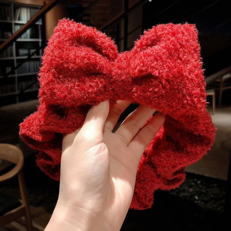 🎀 Soft Coral Fleece Bow Headband – Animal Ears & Turban Style 🎀
