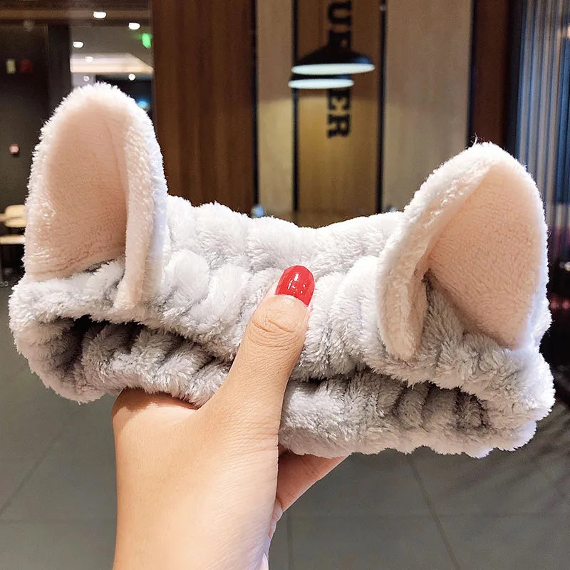 🎀 Soft Coral Fleece Bow Headband – Animal Ears & Turban Style 🎀
