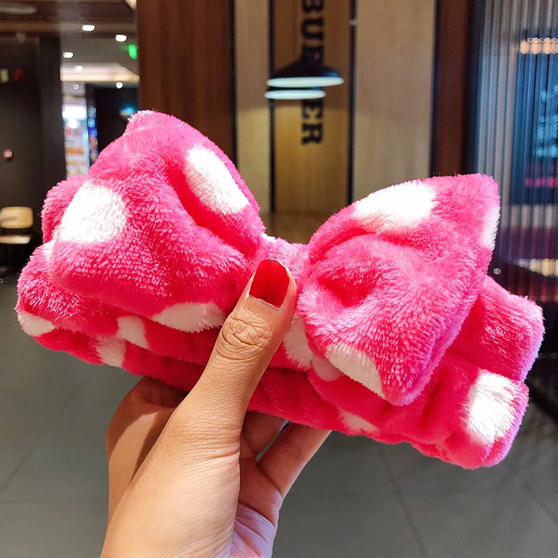 🎀 Soft Coral Fleece Bow Headband – Animal Ears & Turban Style 🎀