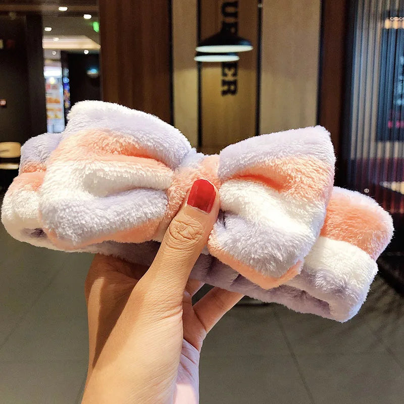 🎀 Soft Coral Fleece Bow Headband – Animal Ears & Turban Style 🎀