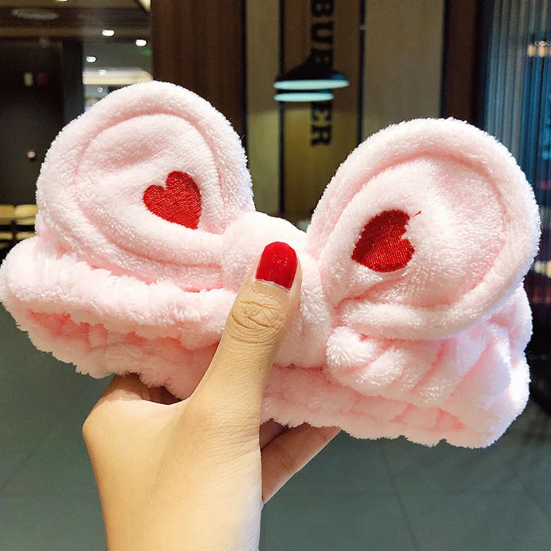 🎀 Soft Coral Fleece Bow Headband – Animal Ears & Turban Style 🎀